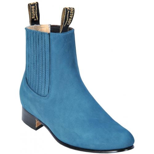 Los Altos Men's Blue Jean  Genuine Suede Charro  Short Boots 616314