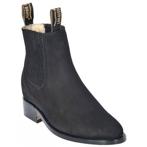 Los Altos Men's Black Genuine Suede Charro Leather Work Short Boots w/  Welt Stitching 626305