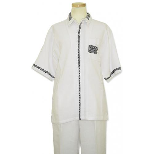 Silversilk White / Black Button Front 2 PC Knitted Linen Blend Outfit # 3330