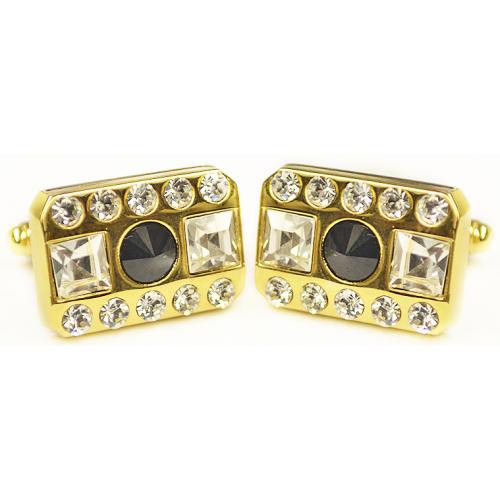 Fratello Gold Plated Rectangular Cufflinks Set With Black Enamel And Rhinestone CL0006