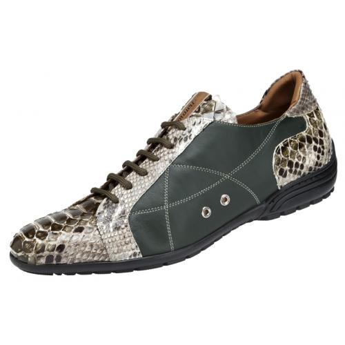 Mauri "Sala" 8662 Olive Genuine Python Nappa Leather Hand-Painted Casual Sneakers