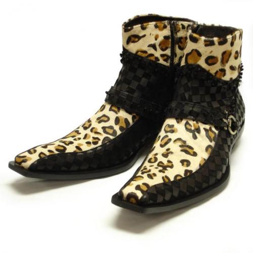 Fiesso Brown Leopard Hair Genuine Leather Loafer Shoes With Metal Tip  FI6650