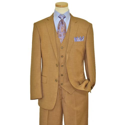 Bertolini Taupe Self Design Wool & Silk Blend Vested Suit B78000