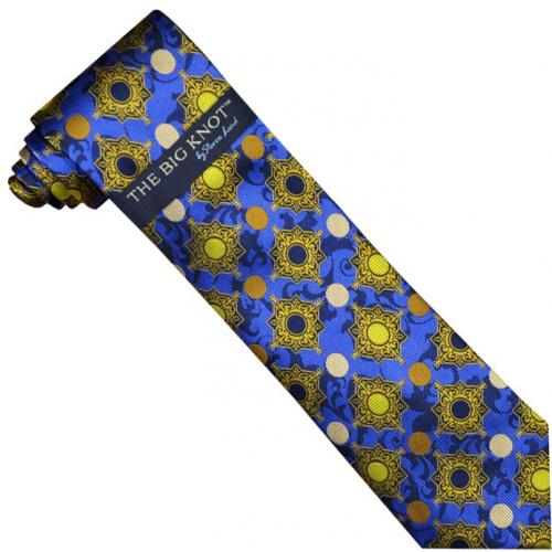 Steven Land Collection "Big Knot" SL118 Royal Blue Navy Blue Yellow Rust Polka Dot Artistic Design 100% Woven Silk Necktie /   Hanky Set
