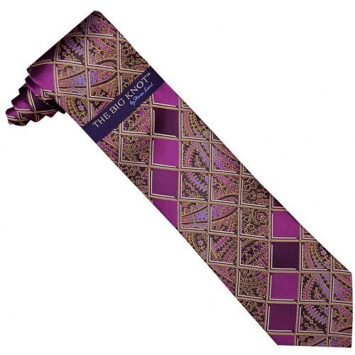 Steven Land Collection "Big Knot" SL125 Violet Purple Taupe Diamond Paisley Design 100% Woven Silk Necktie / Hanky Set