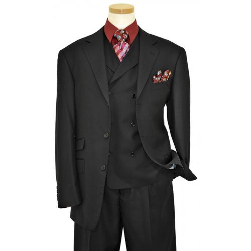 Extrema Black Self Check 140's Wool Vested Suit GE00031