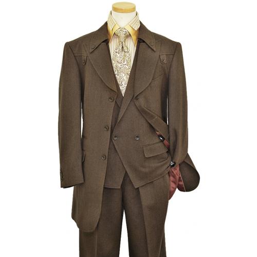 Solo 360 Men's Brown Super 140's Wool 3 Piece Fashion Vested Suit S217