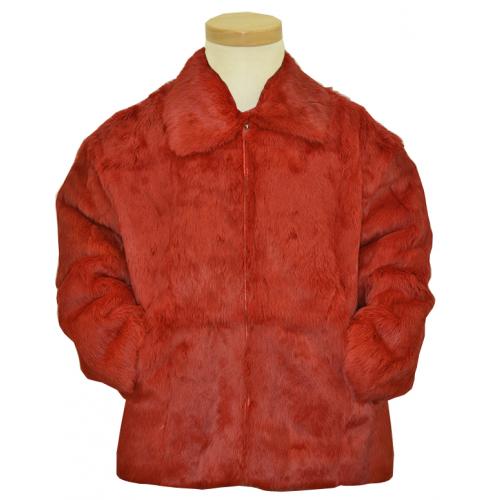 Bagazio Red Genuine Full Skin Rabbit Fur Bomber Jacket MK323
