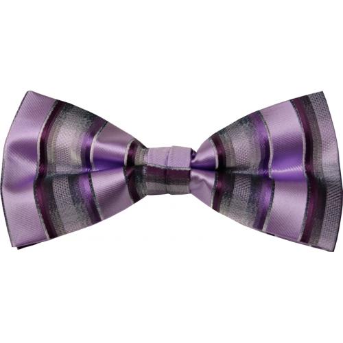 Classico Italiano Lavender Violet Vertical Stripes 100% Silk Bow Tie / Hanky Set BT026