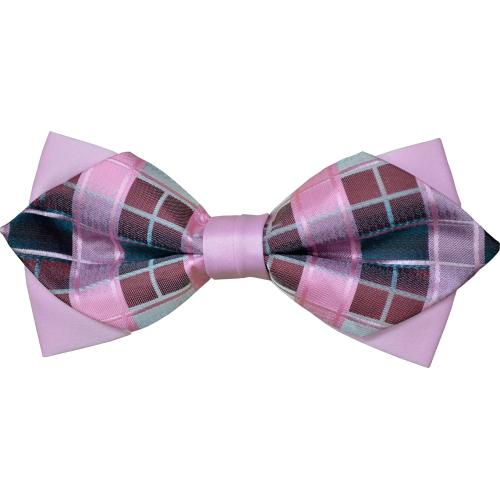 Classico Italiano Pink Wine Grey Diamond Double Bow Tie 100% Silk Bow Tie / Hanky Set BT025