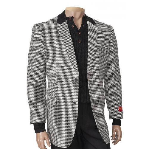 Inserch Black / White Houndstooth Blazer With Velvet Trimming / Elbow Patches 504B