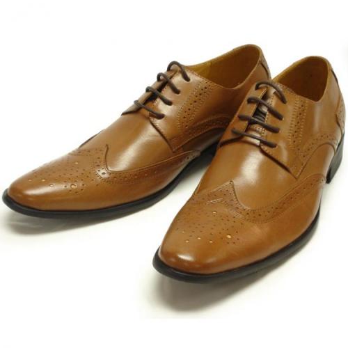 Encore By Fiesso Brown Genuine Leather Perforated Wing-Tip Shoes FI6518
