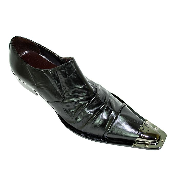 Fiesso Black Pleated Pointed Toe Metal Tip Leather Shoes FI6207 - $129. ...