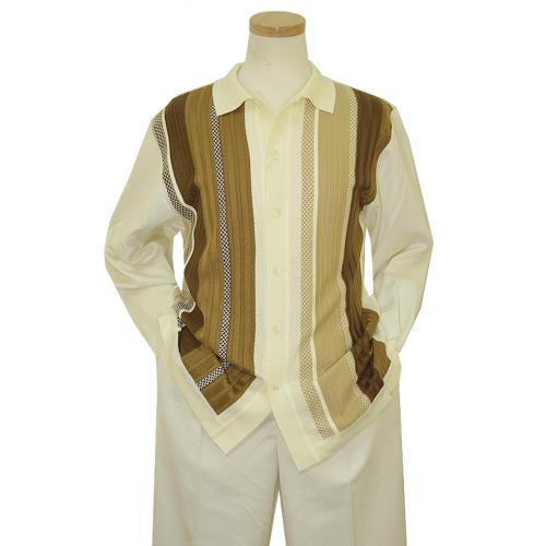 Silversilk Cream / Tan / Brown Front Zipper 2 PC Knitted Silk Blend Outfit # 4315