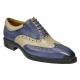 Dogen Denim "VITELLO" Blue / Beige Wingtip Italian Shoes With Contrast Perforation