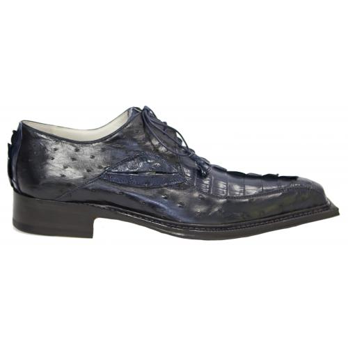 Fennix Navy Blue Genuine Hornback Crocodile / Ostrich Shoes With Eyes 3421