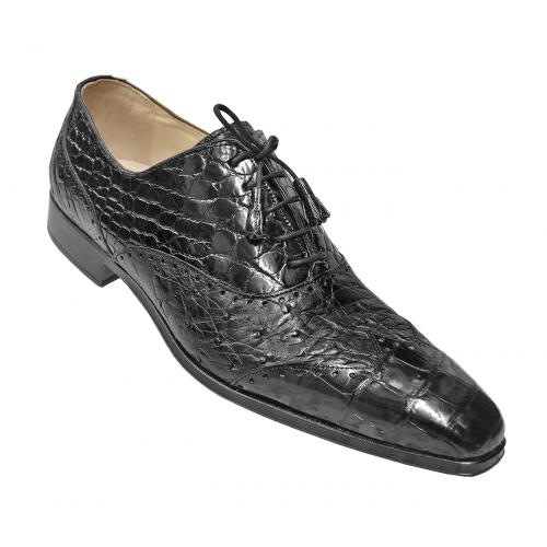 Fennix Black Genuine Alligator / Ostrich Wingtip Shoes 3485