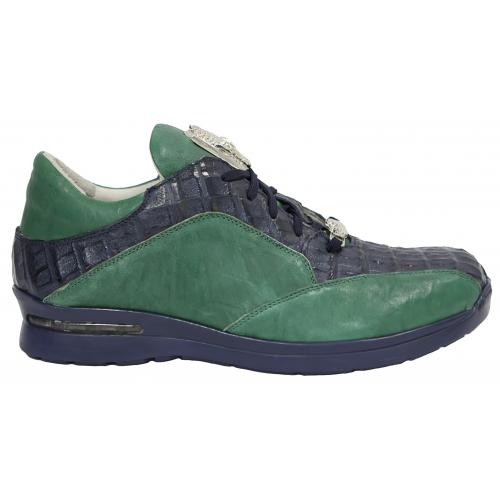 Fennix Crown Navy Genuine Crocodile / Emerald Rugged Calfskin Sneaker 3444