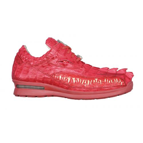 Fennix Flame Red All Over Genuine Cryst Hornback Crocodile Sneakers With Eyes And Teeth 3449.