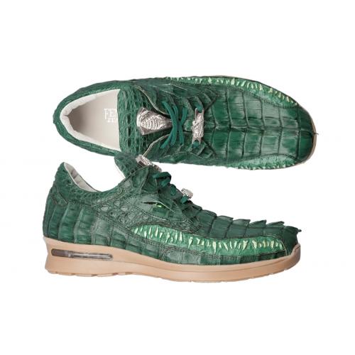 Fennix Hunter Green All Over Genuine Cryst Hornback Crocodile Sneakers With Eyes And Teeth 3449.