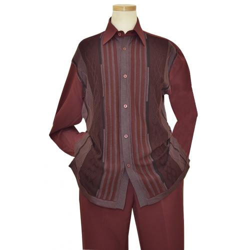 Pronti Burgundy / Black Front Button 2 PC Knitted Silk Blend Outfit # SP60231