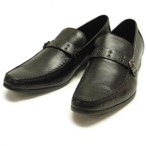 Encore By Fiesso Black Genuine Leather Loafer Shoes With Bracelet FI6408
