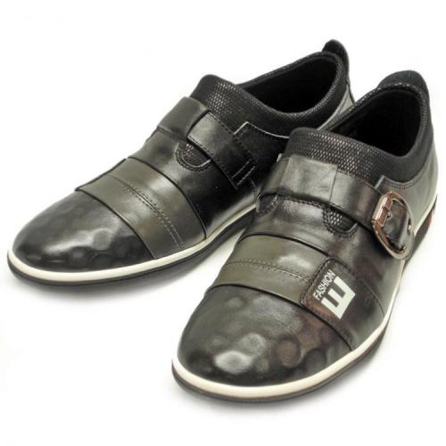 Encore By Fiesso Black Genuine Leather Monk Strapes Shoes FI4005