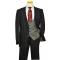 Tayion Collection Black With Grey / Red Pinstripes Design Black Hand-Pick Stitching Suit 006