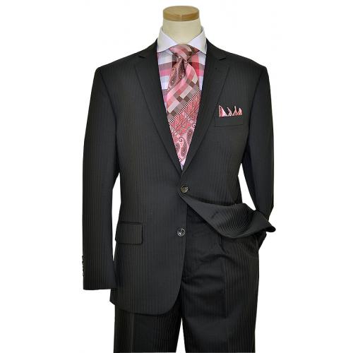 Vincenzi Black With Black Shadow Pinstripes Design Super 120'S Wool Suit V83841