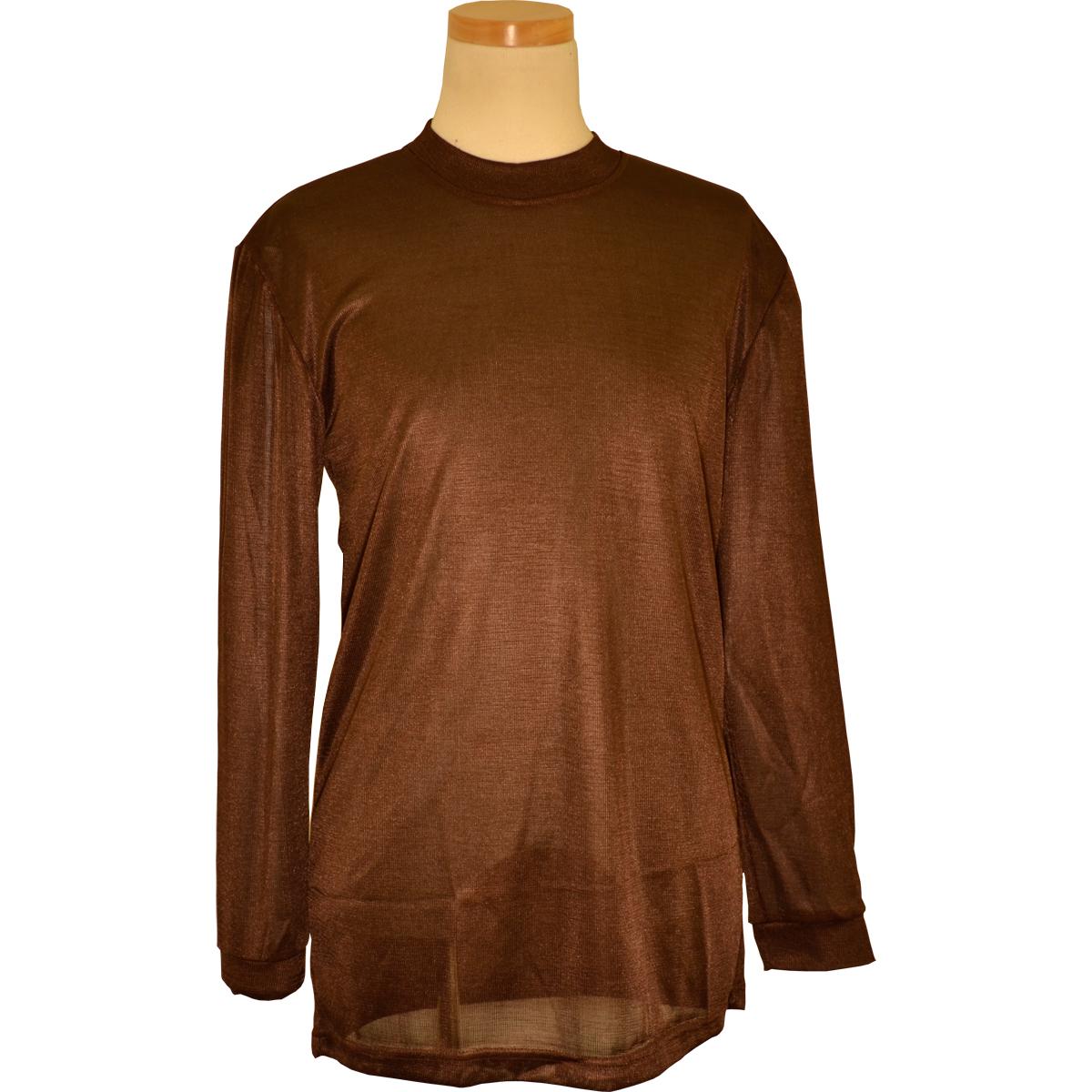 Pronti Chocolate Brown Tricot Dazzle Long Sleeve Mock Neck Shirt S15641 ...