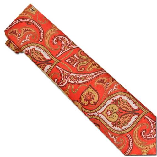 Verse 9 Collection Red / Tan Paisley Design 100% Woven Silk Necktie/Hanky Set V909