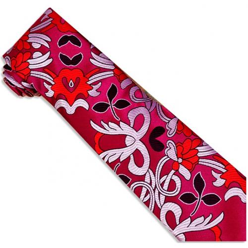 Verse 9 Collection Red / Lavender / White Paisley Design 100% Woven Silk Necktie/Hanky Set V910