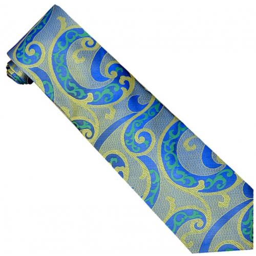 Verse 9 Collection Green / Blue Paisley Design 100% Woven Silk Necktie/Hanky Set V911