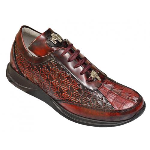 Mauri 8658/1 Ruby Red Genuine Hornback Crocodile / Brushed Off Calf Leather Sneakers