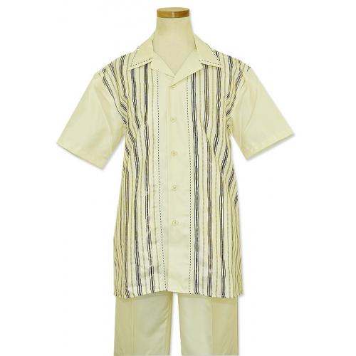 Pronti Off White With Dark Brown Pinstripes Design 2 PC Outfit SP6022-1