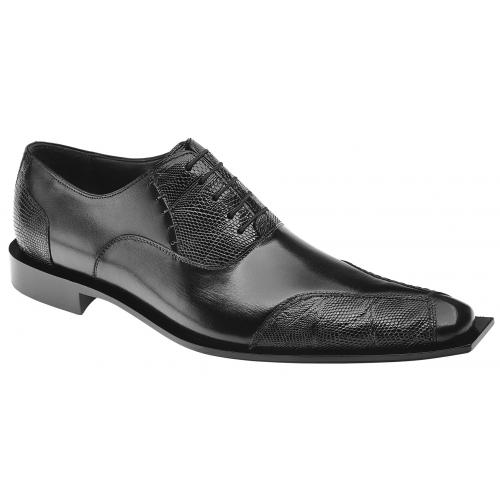 Belvedere "Rosso" Black Genuine Lizard and Italian Calf Oxford Shoes # 2N8