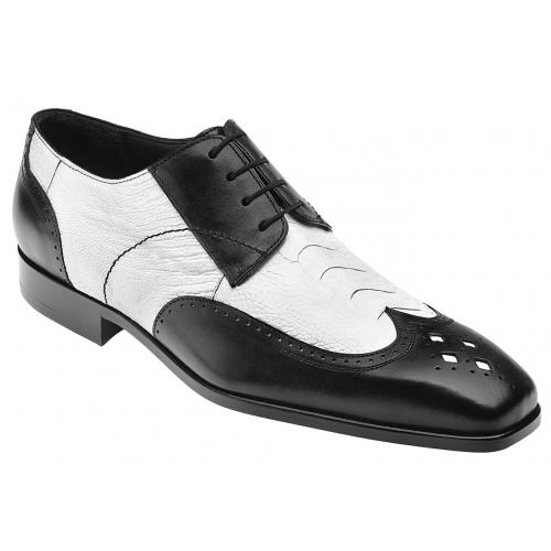 Belvedere "Tropea" White / Black Genuine Ostrich and Italian Calf Oxford Shoes # 3P2