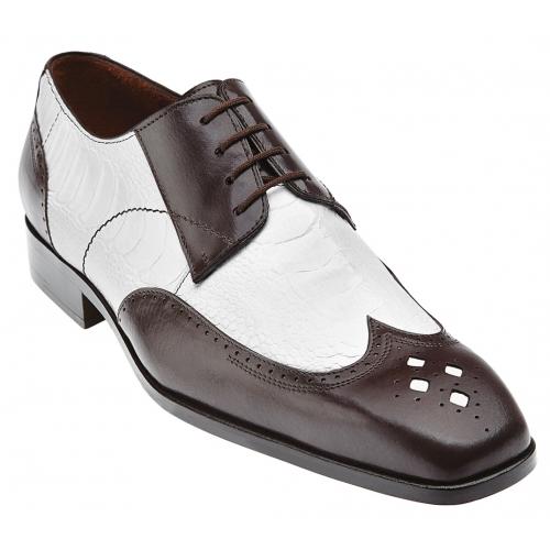 Belvedere "Tropea" White / Brown Genuine Ostrich and Italian Calf Oxford Shoes # 3P2