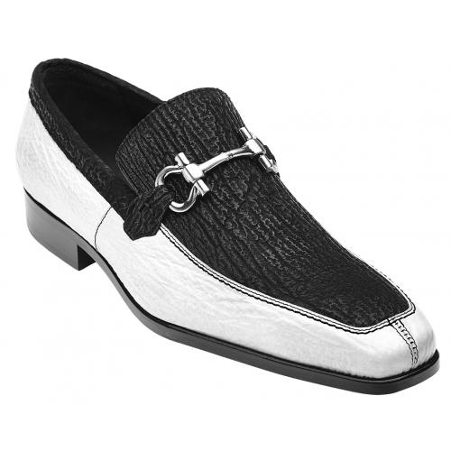 Belvedere "Luna" Black / White Genuine Shark Loafer Shoes # 3P5