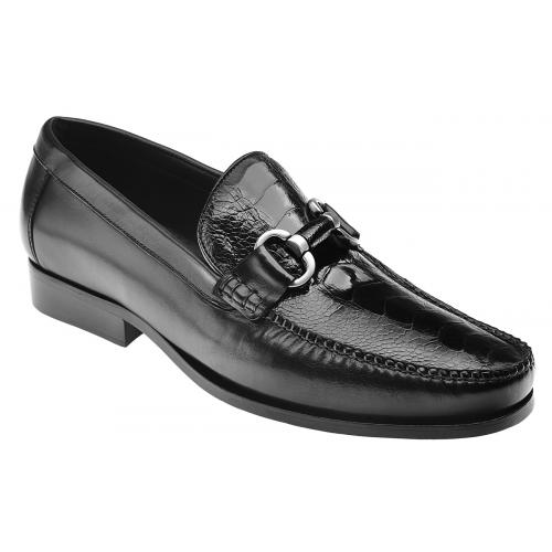 Belvedere "Altima" Black Genuine Ostrich and Italian Calf Loafer Shoes # R14