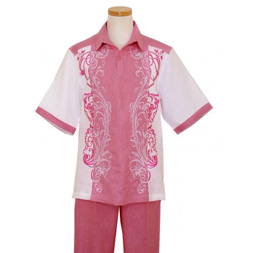 Prestige Pink With White Paisley Embroidery Pure Linen 2 PC Outfit CPT-530