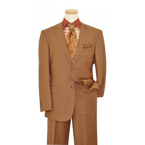Luciano Carreli Collection Rust With Cream Pinstripes Hand-Pick Stitching Super 150'S Suit 6238-3002