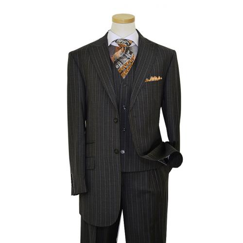 Luciano Carreli Collection Charcoal Grey / Rust / White Pinstripes ...