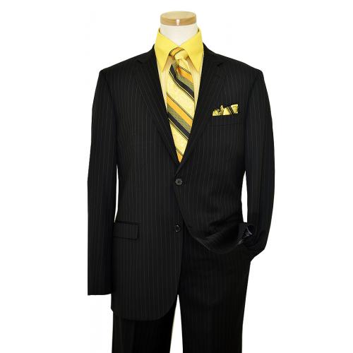 Elements by Zanetti Black With Silver Pinstripes Super 120's Wool Suit 1001