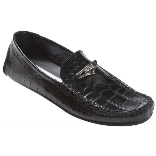 Mauri "Lugano" 3105 Black Genuine Ostrich Leg / Alligator Shoes
