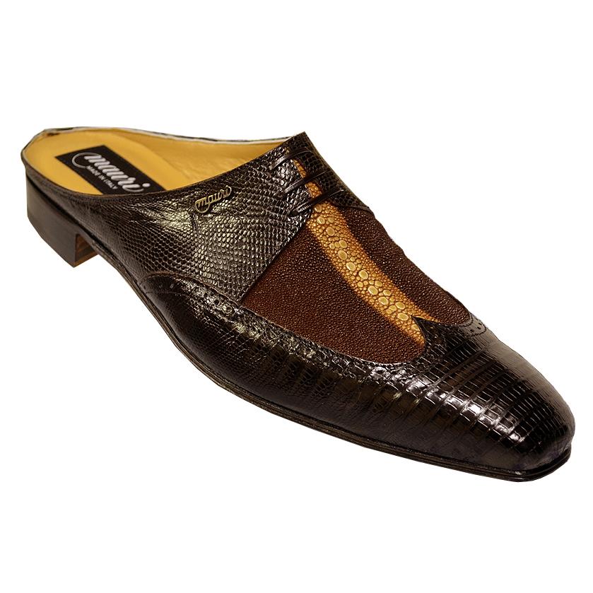Mauri Men's Designer Shoes Blue & Green Homer Print Fabric / Suede Leather Tassel Sandals 3480 (MAO1038) Brown / 13 US