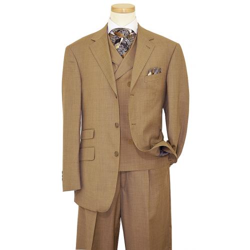 Extrema Taupe With Taupe Hand-Pick Stitching Vested Wool Suit UE90155