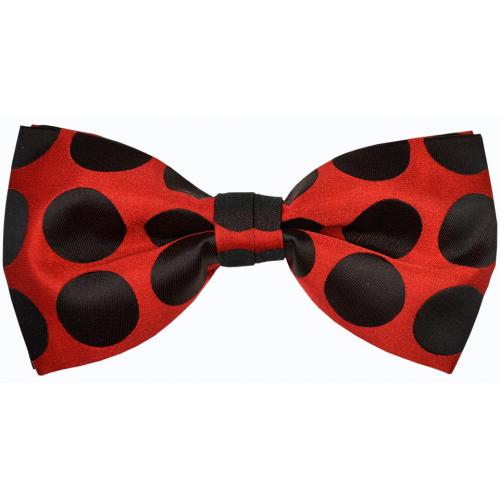 Classico Italiano Red / Black Polka Dot Design 100% Silk Bow Tie / Hanky Set BT038