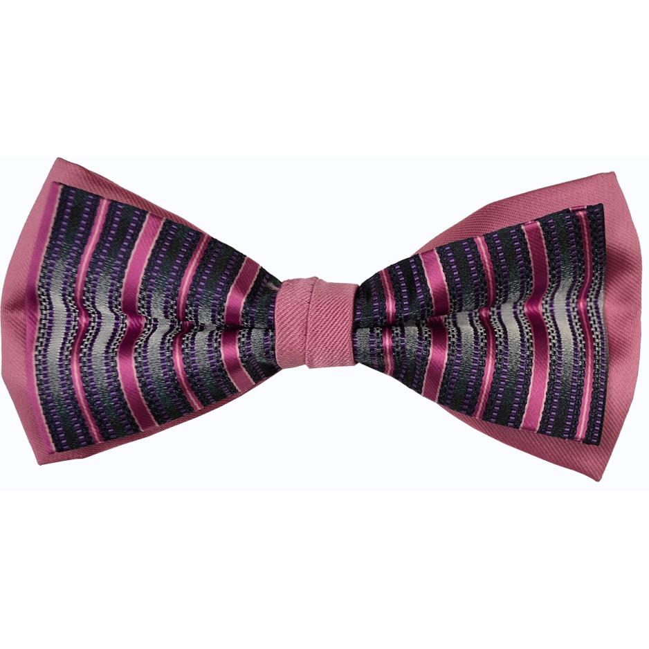 Classico Italiano Fuschia / Grey Vertical Self Design 100% Silk Bow Tie ...