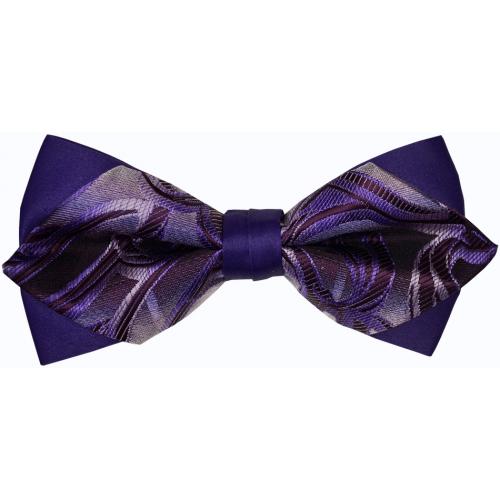 Classico Italiano Violet / Purple / Lavender Double Layer Paisley Design 100% Silk Bow Tie / Hanky Set BT044